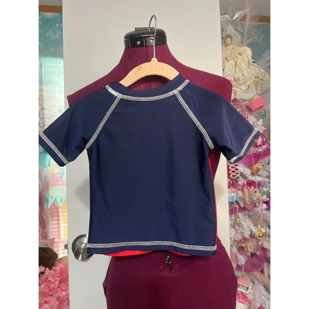 Disney Mickey Mouse Rash Guard Kids 12M Red Navy Good Short Sleeve Swim Shirt